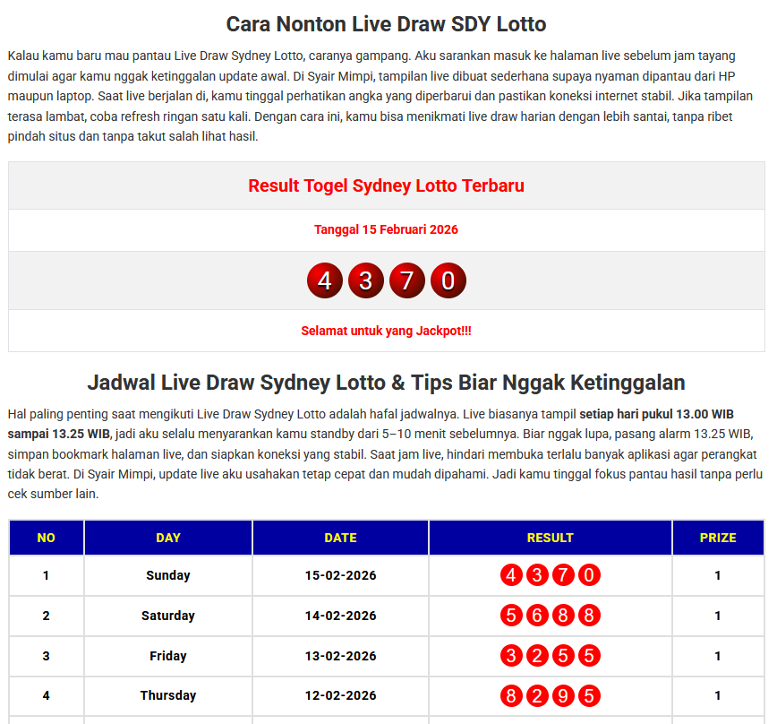 Live Draw Sydney Lotto