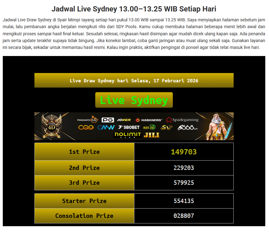 Live Draw Sydney