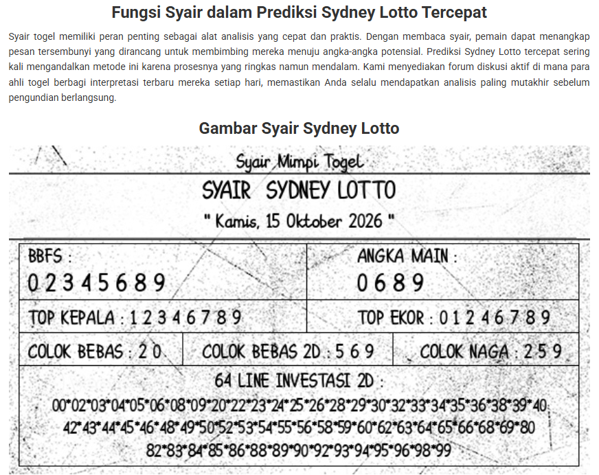 Syair Sydney Lotto