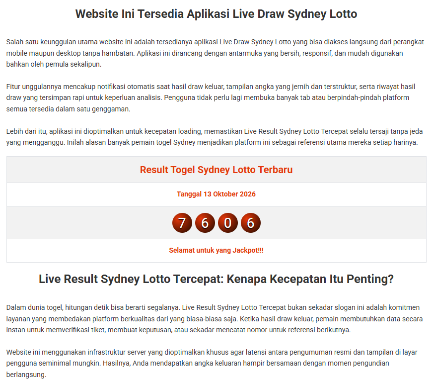 Live Draw Sydney Lotto