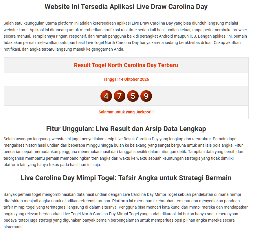Live Draw Carolina Day