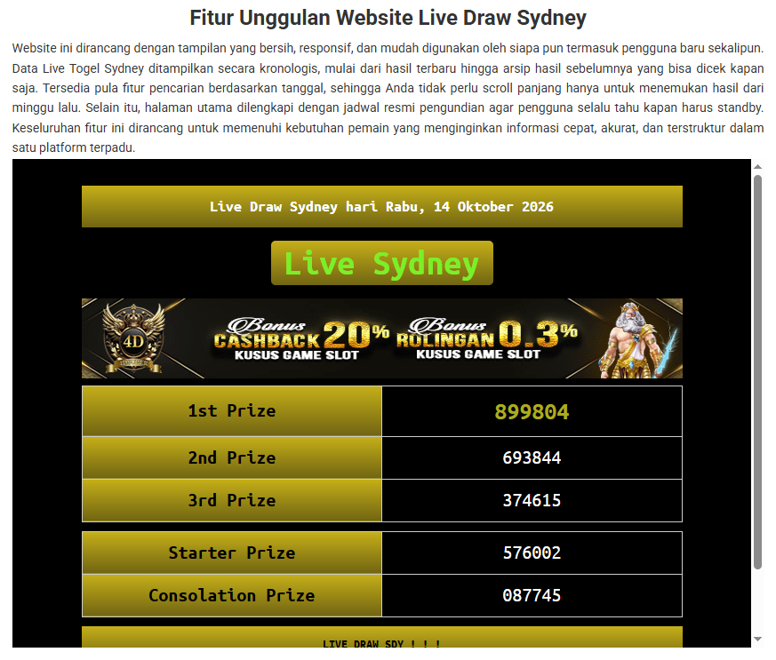 Live Draw Sydney